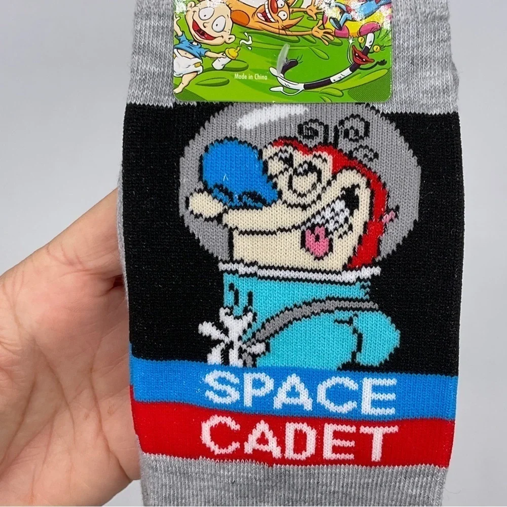 Nickelodeon Ren and Stimpy Show Space Cadet Socks Adult Crew Size 6.5-12 Gray